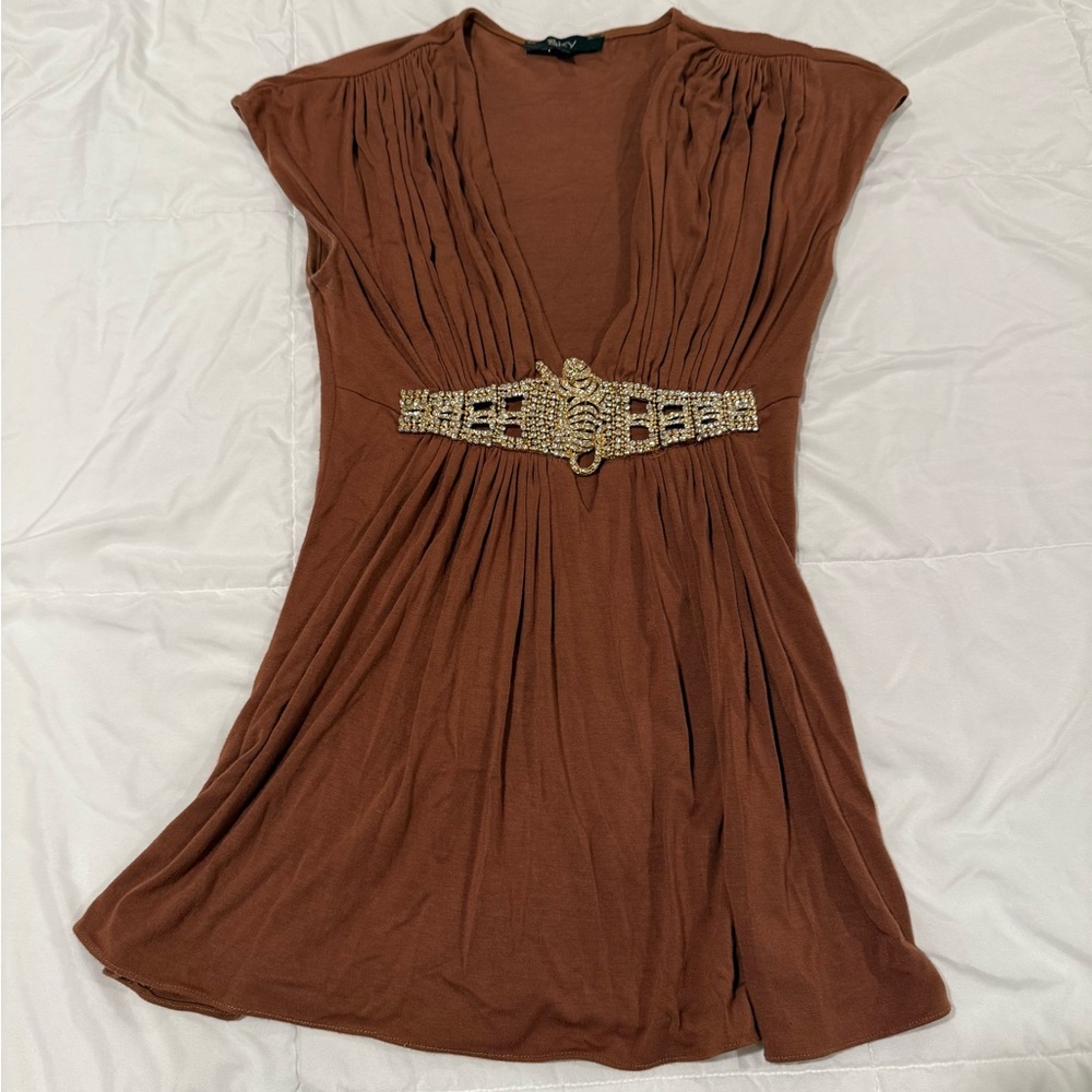 Y2K Brown and gold crystal beaded shirt #glamour #Y2K